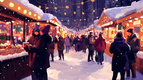 Festive Night at Snowy Christmas Market