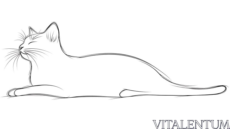 Serene Cat Sketch in Minimalistic Line Art AI Image