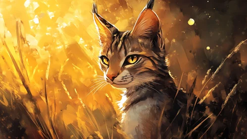 Detailed Wild Cat Portrait Amidst Golden Fields