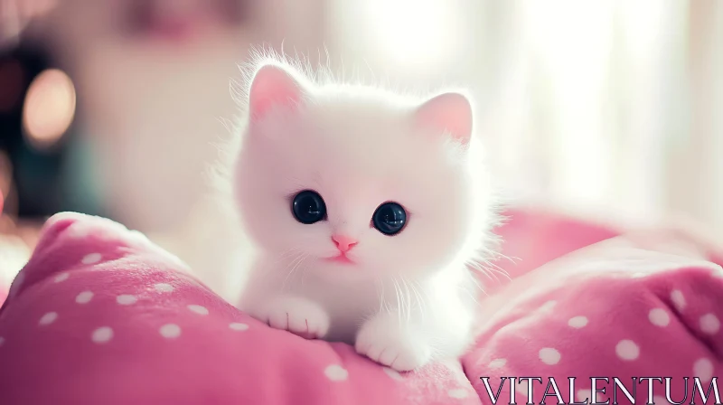 Charming Fluffy Kitten on a Cozy Pink Blanket AI Image