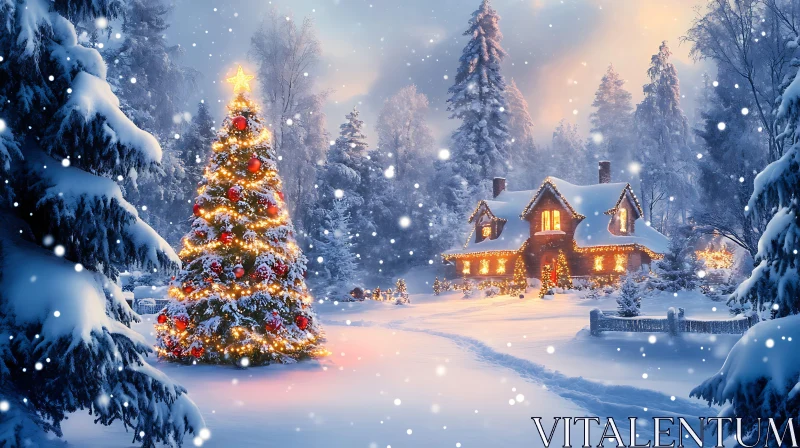 AI ART Magical Holiday Scene with Snow and Lights