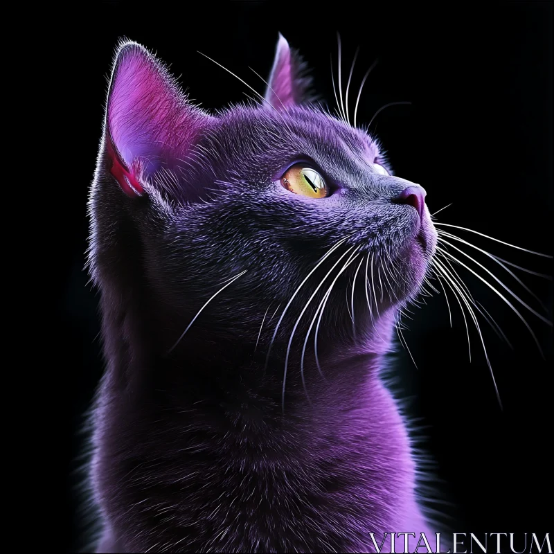 Purple Cat Portrait with Golden Eyes AI Image