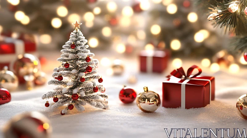 Festive Christmas Scene with Tree and Gifts AI Image