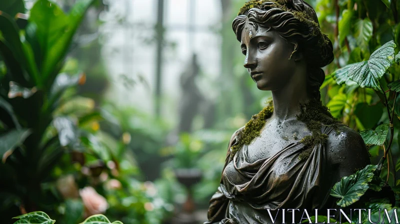Bronze Statue of Woman in Classical Garden Setting AI Image