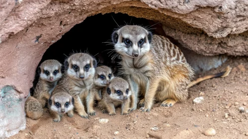 Captivating Image: Meerkats Standing Outside Their Burrow