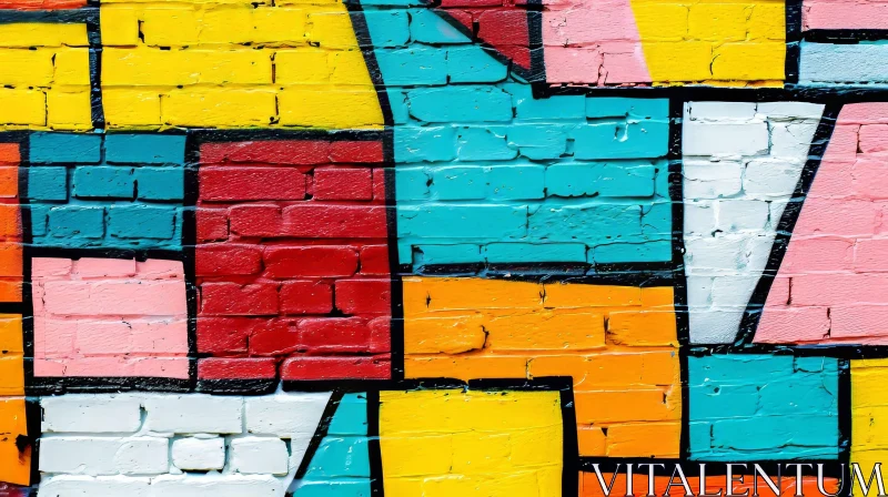 Colorful Geometric Graffiti on Brick Wall | Abstract Street Art AI Image