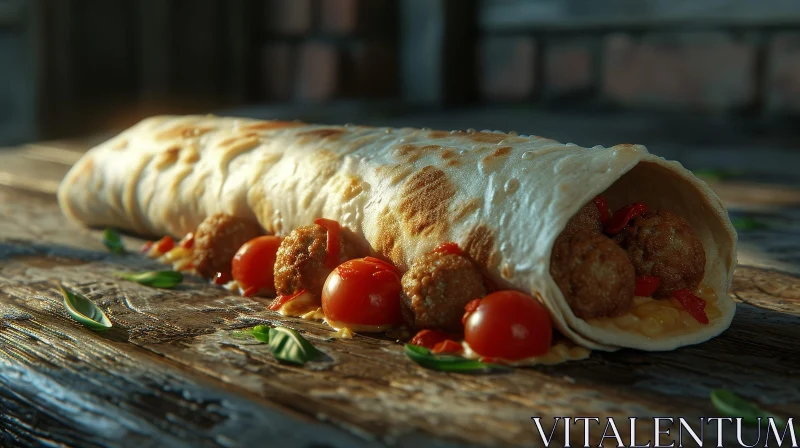 Delicious Meatball Sub Sandwich with Cheese, Tomatoes, and Basil AI Image