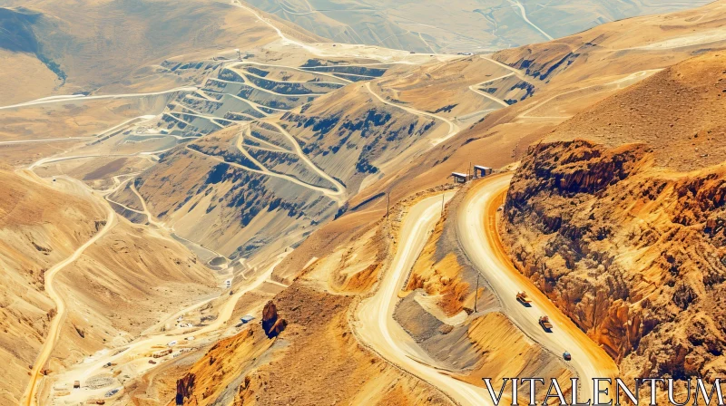 Desolate Open-Pit Mine in a Mountainous Landscape AI Image