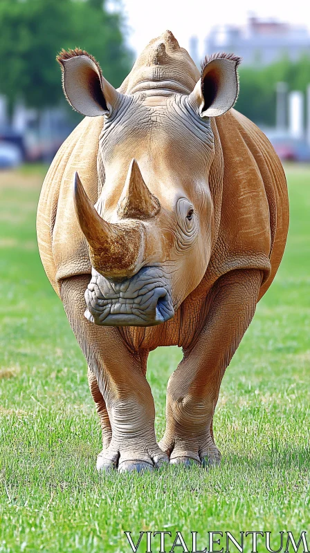 Wild Rhinoceros on Verdant Field AI Image