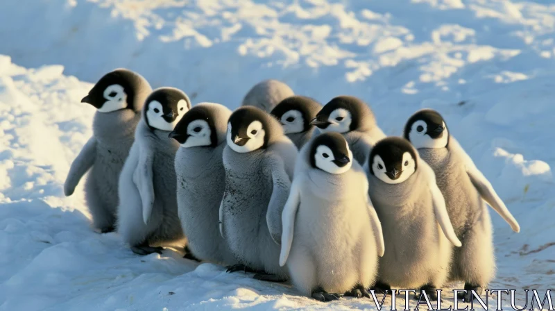 Emperor Penguin Chicks Huddled Together on Ice in Antarctica AI Image