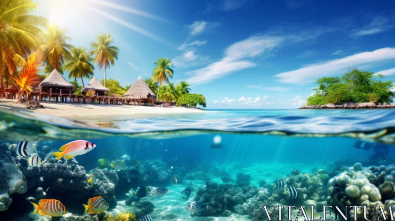 Enchanting Underwater Tropical Scenery with Coral Reef and Palm Tree AI Image
