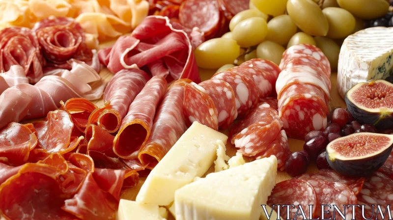 Exquisite Charcuterie Board: Cured Meats, Cheeses, and More AI Image