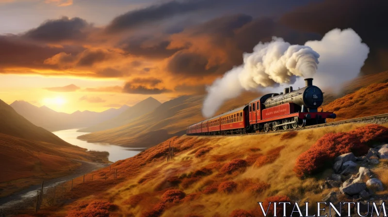 Fantasy Steam Train Journey Through Scottish Mountains AI Image
