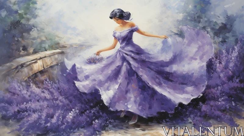 Graceful Woman Dancing in Lavender Field AI Image