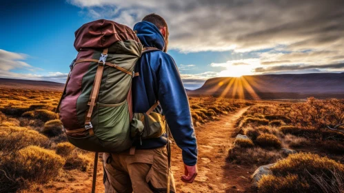 Hiking with Backpack at Sunset in the Savannah - Stunning Image