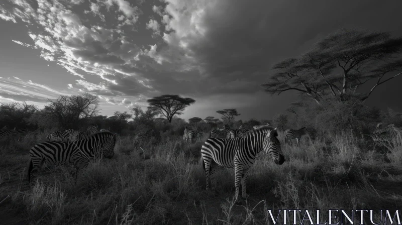 Peaceful Zebras Grazing in African Savannah AI Image