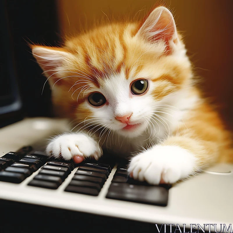 Curious Kitten on Keyboard - Cute Cat Image AI Image