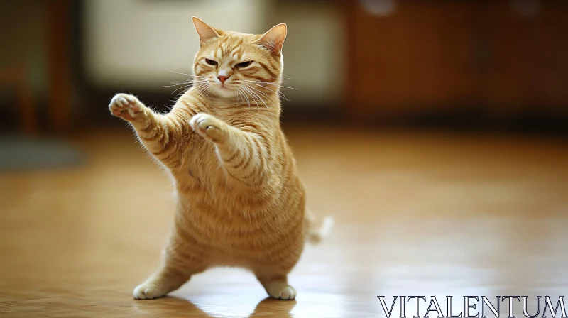 Playful Ginger Cat Stance AI Image