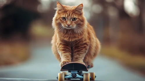 Skateboarding Cat with Ginger Fur