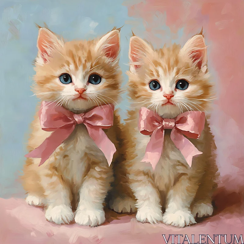 Adorable Kittens with Pink Bows AI Image