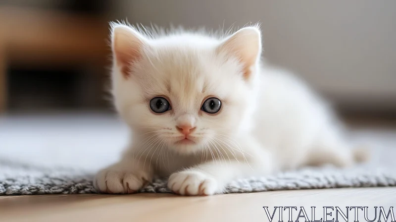 Fluffy White Kitten on Carpet AI Image