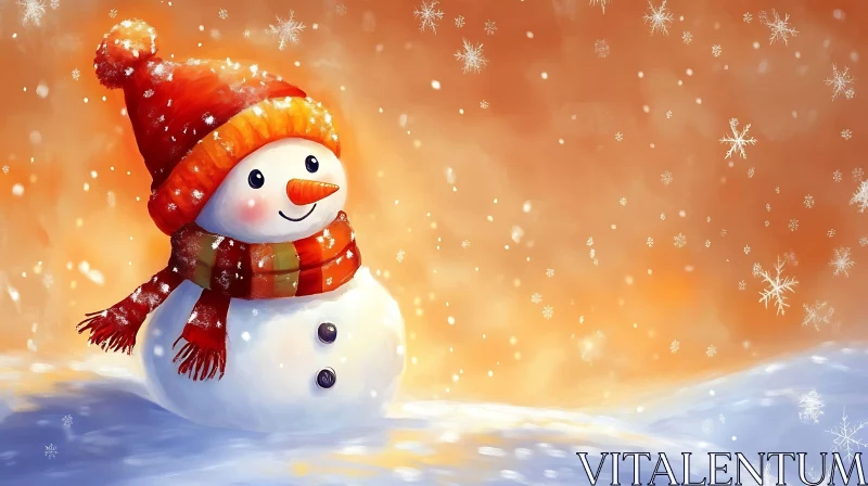 Festive Snowman Amidst a Golden Winter AI Image