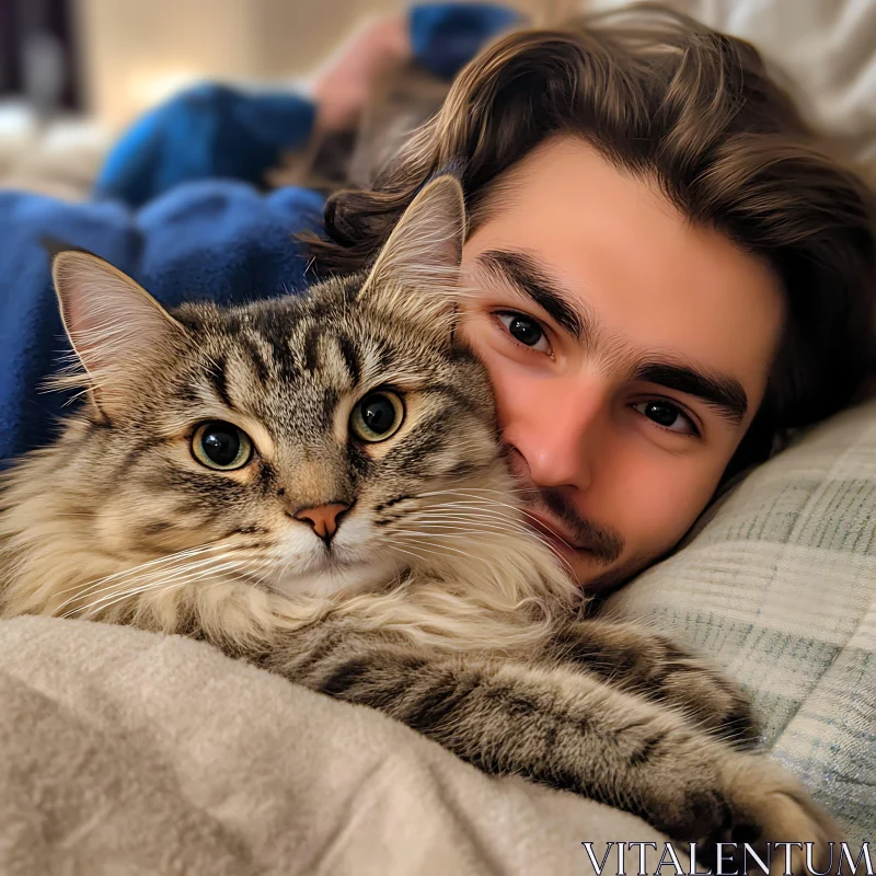 Affectionate Bonding: Man and Cat AI Image