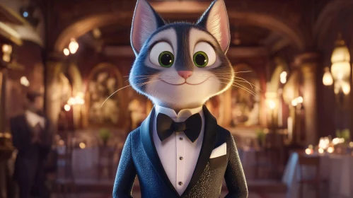 Sophisticated Animated Feline in Formal Wear