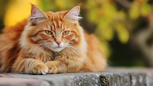 Fluffy Ginger Cat in Autumn Setting