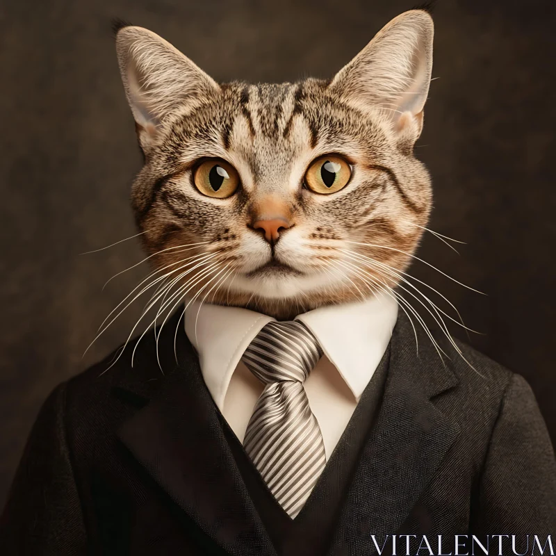 Anthropomorphic Cat Portrait in Suit and Tie AI Image