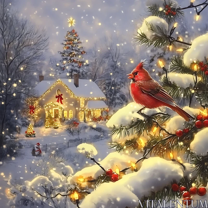 AI ART Winter Wonderland with Festive Cardinal