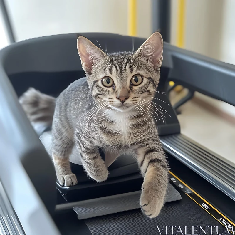 Curious Cat on Indoor Exercise Machine AI Image