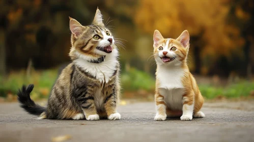 Cute Kittens Enjoying Fall