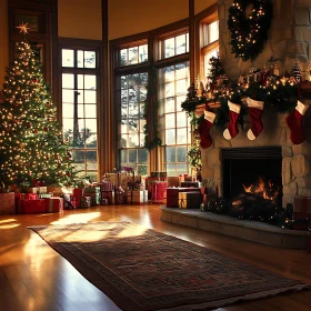 Festive Living Room with Christmas Decorations