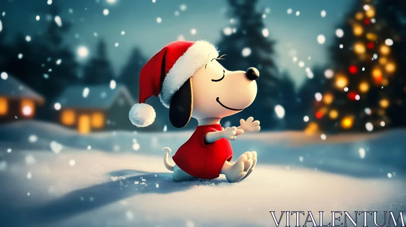 AI ART Festive Animated Dog Celebrating Christmas in the Snow