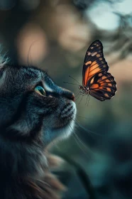 Intricate Close-Up of a Cat With a Butterfly