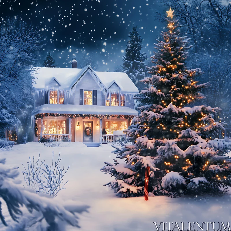 Winter Wonderland: A House Decorated for the Holidays AI Image