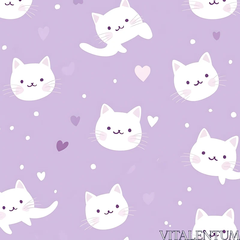 Adorable White Cat Illustrations with Hearts AI Image