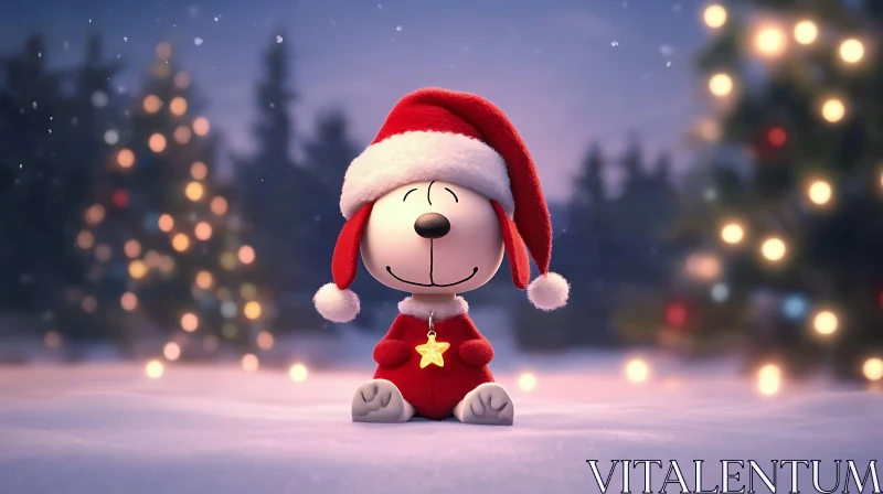 Cartoon Dog as Santa in a Snowy Christmas Setting AI Image