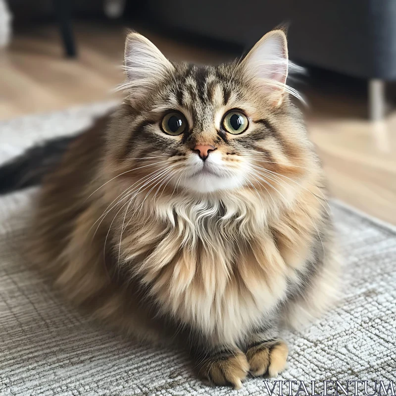 Adorable Fluffy Cat Sitting Indoors AI Image