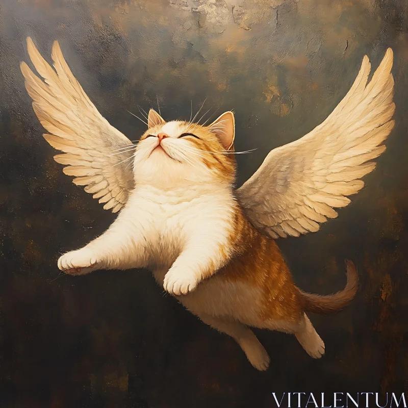 Angelic Cat with Wings Floating AI Image