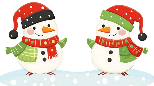 Festive Snowmen with Holiday Hats and Scarves