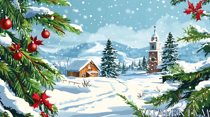 AI ART Peaceful Christmas Village in Winter