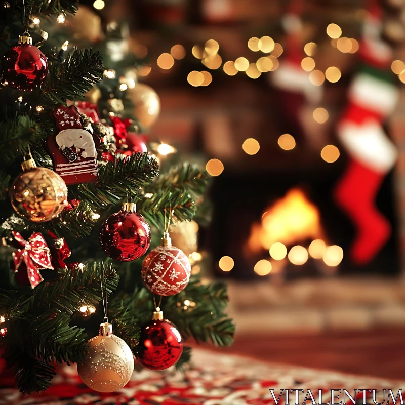 Cozy Holiday Scene with Decorated Christmas Tree AI Image