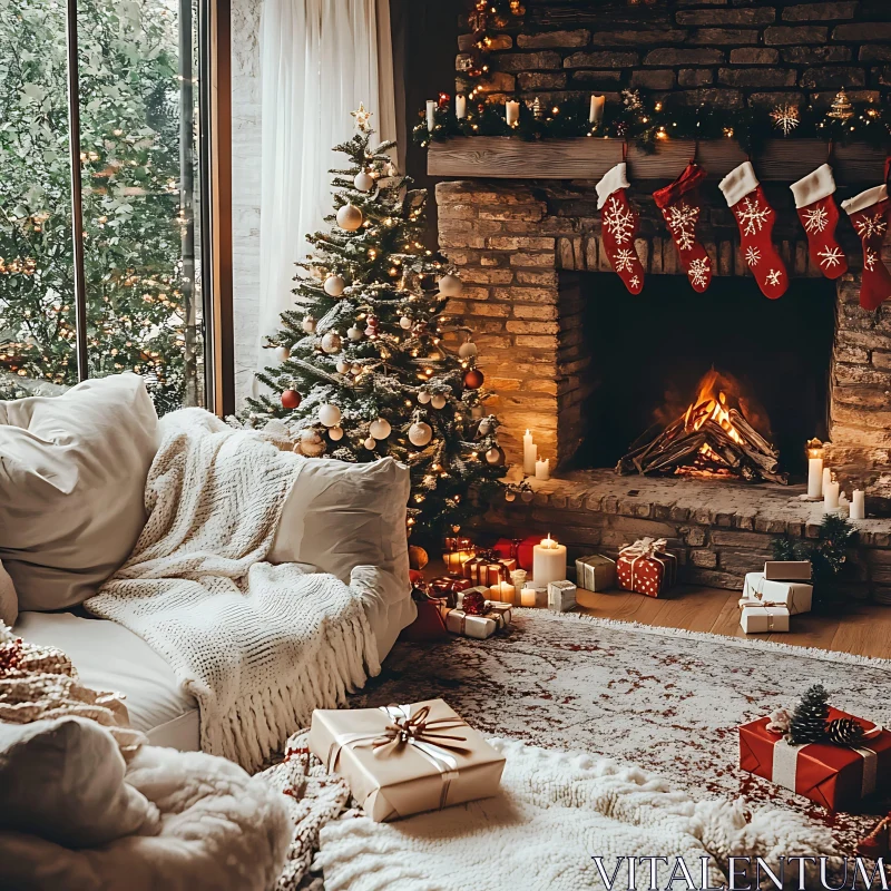 Inviting Christmas Living Room Decor Idea AI Image