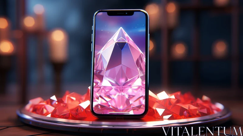 3D Smartphone with Pink Diamond - Technology Art AI Image