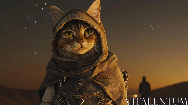 AI ART Hooded Cat in Desert Dusk