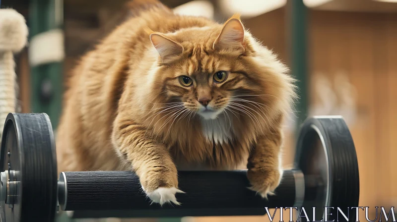 Ginger Cat Engaged in Playful Exercise AI Image