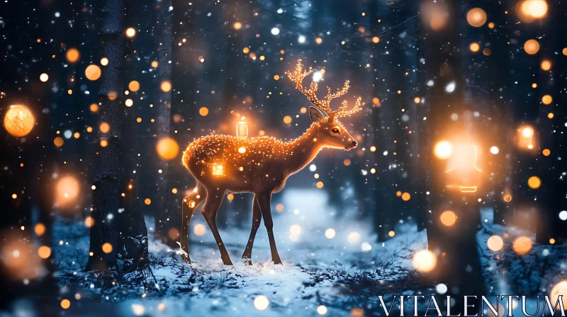 Enchanted Forest with Glowing Deer AI Image