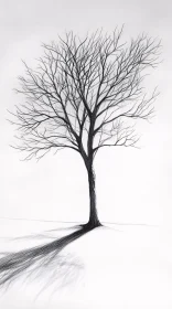 Pencil Drawing of a Leafless Tree with Shadows